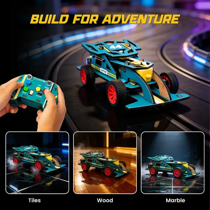 The built Bolt Racer on a smooth floor
